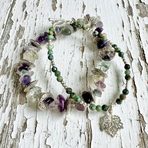 Amethyst, Green Turquoise & Sterling Silver Bracelet Set
